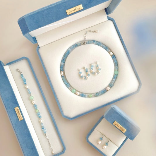Ocean Serenity Natural Crystal & Pearl Jewelry Set (Necklace + Bracelet + Earrings)