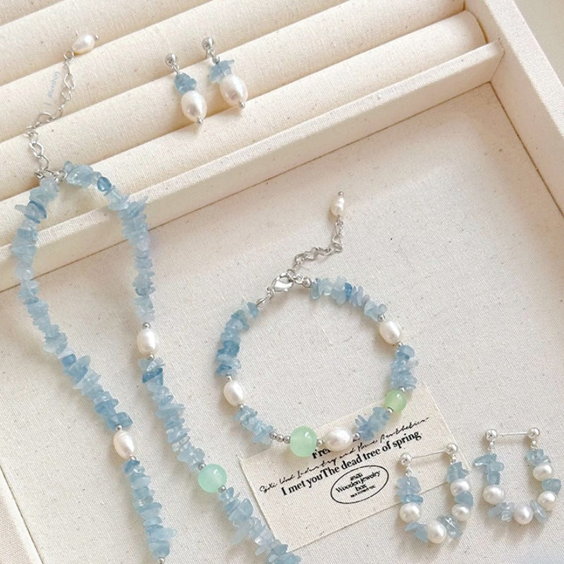 Ocean Serenity Natural Crystal & Pearl Jewelry Set (Necklace + Bracelet + Earrings)