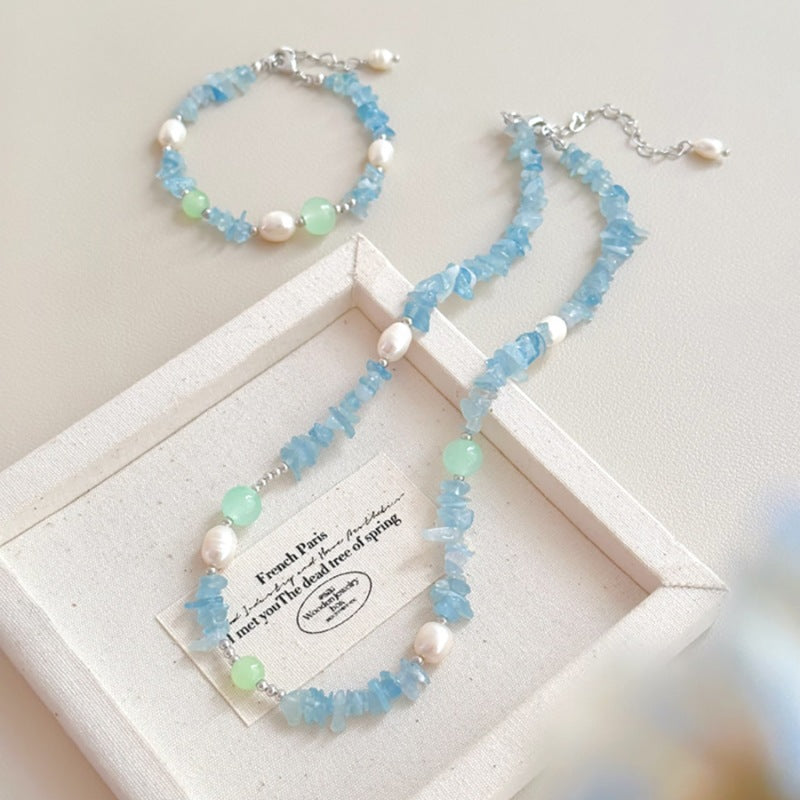 Ocean Serenity Natural Crystal & Pearl Jewelry Set (Necklace + Bracelet + Earrings)