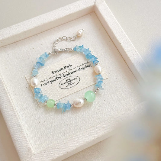 Ocean Serenity Natural Crystal & Pearl Jewelry Set (Necklace + Bracelet + Earrings)