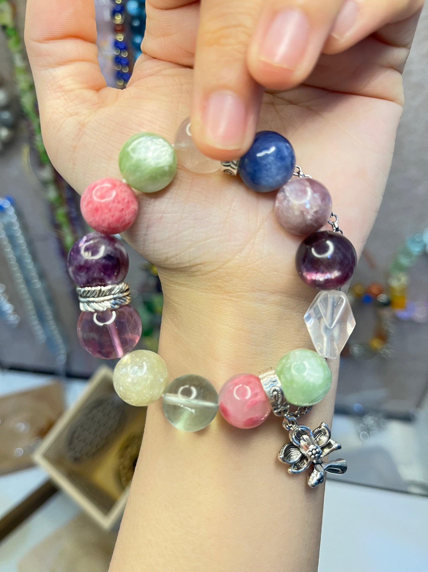 Harmony Bloom – Natural Crystal Energy Bracelet with Charm