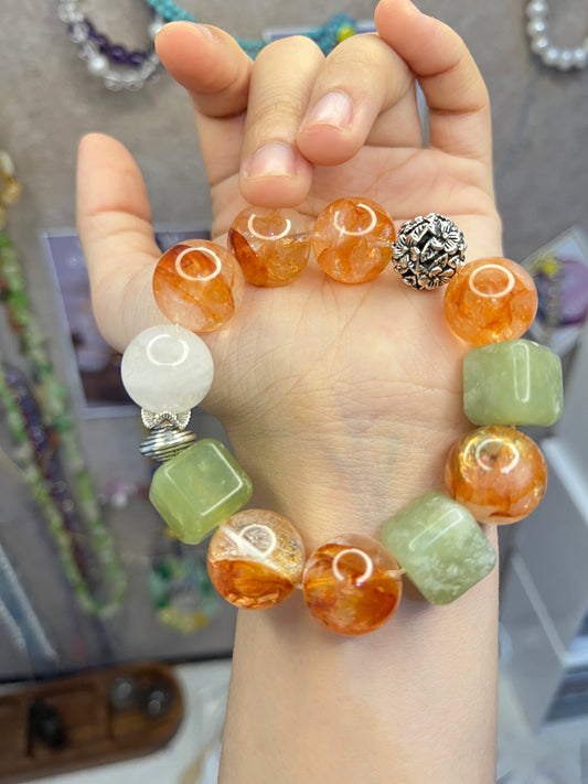 Golden Rose – Hematoid Quartz & Jade Crystal Bracelet with Bloom Energy