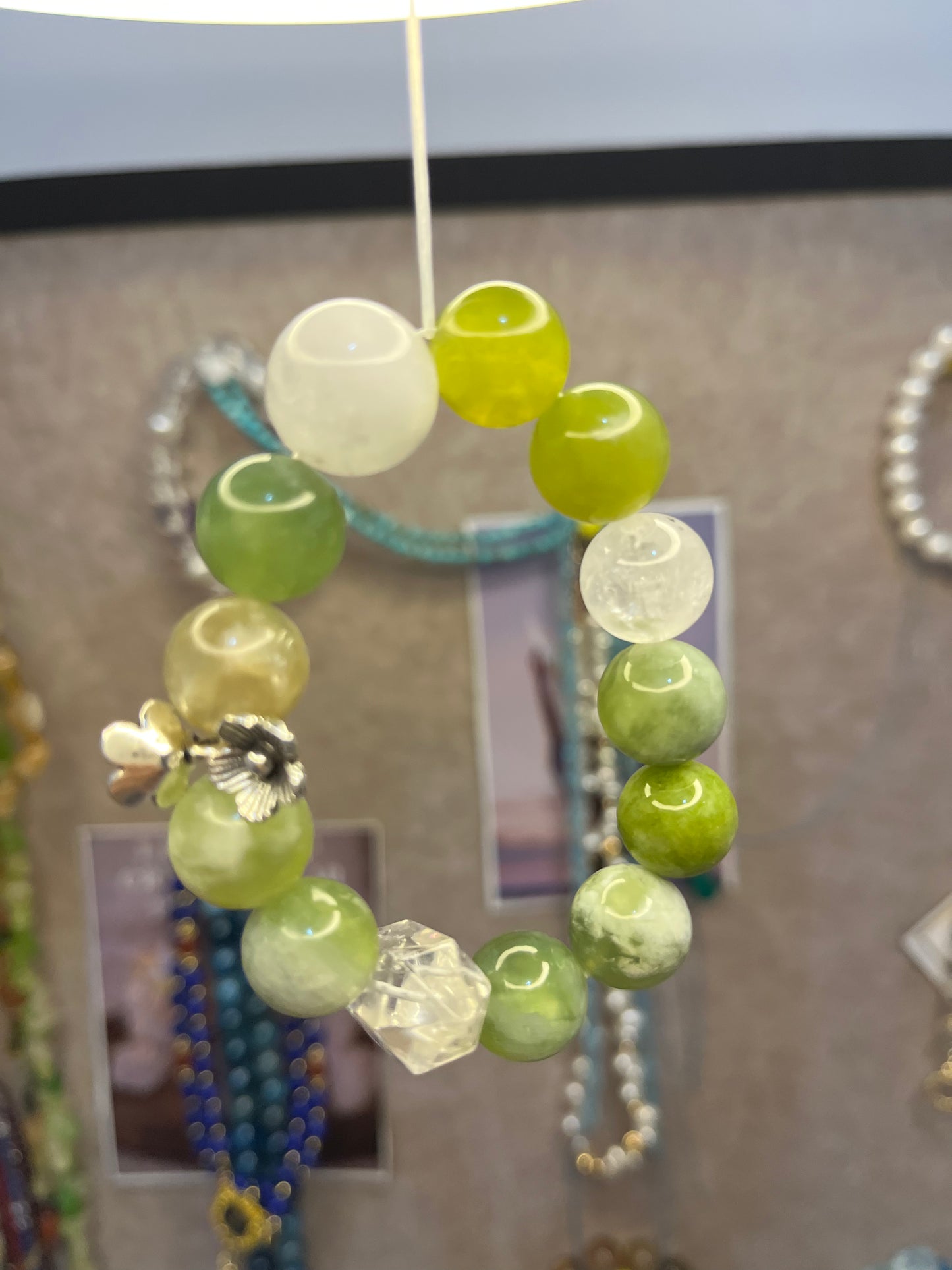 Lemon Fizz – Summer Green Crystal Bracelet with Clear Quartz & Flower Charm