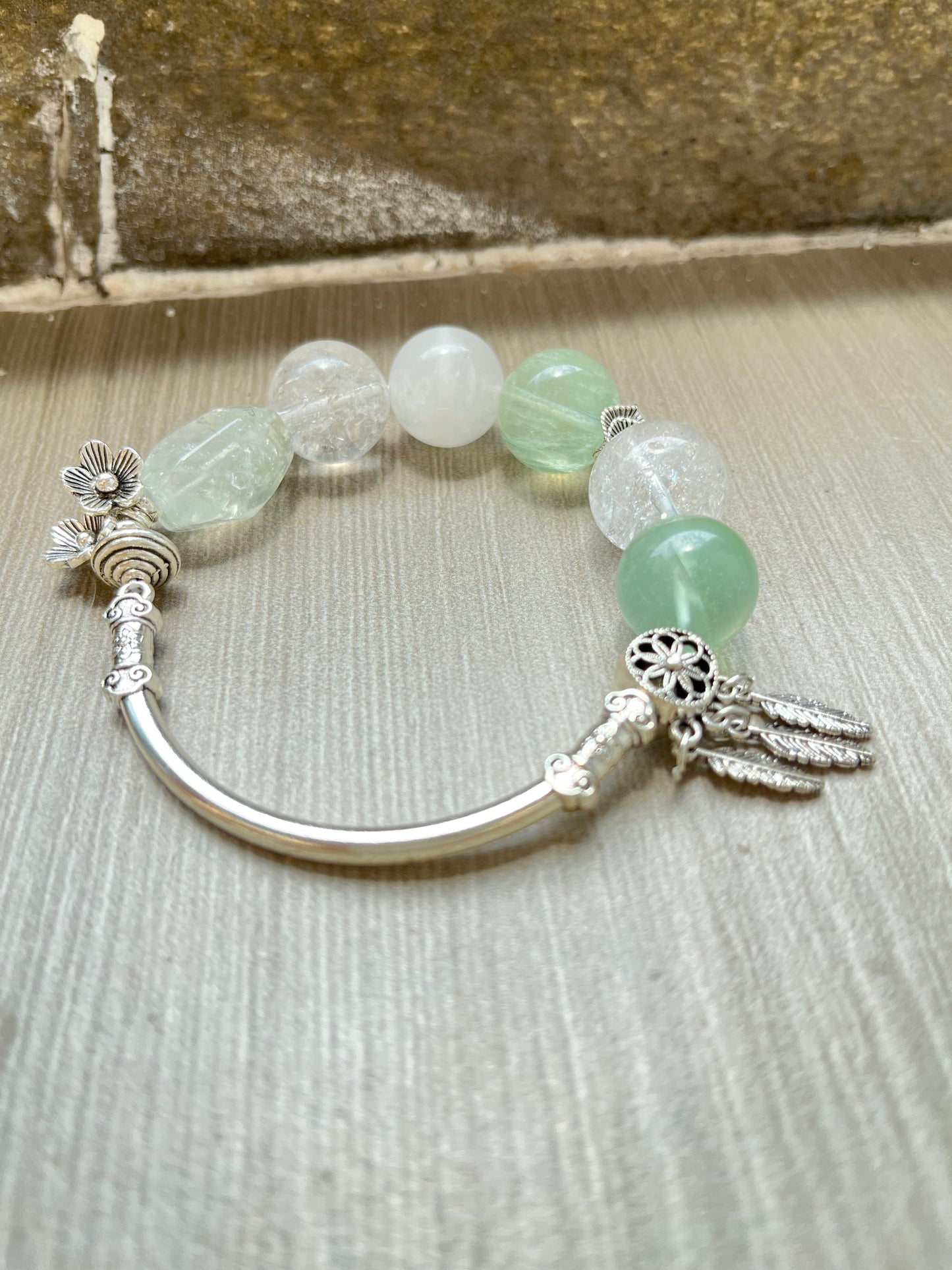 Emerald Glade – White & Green Azeztulite Spiritual Forest Crystal Bracelet
