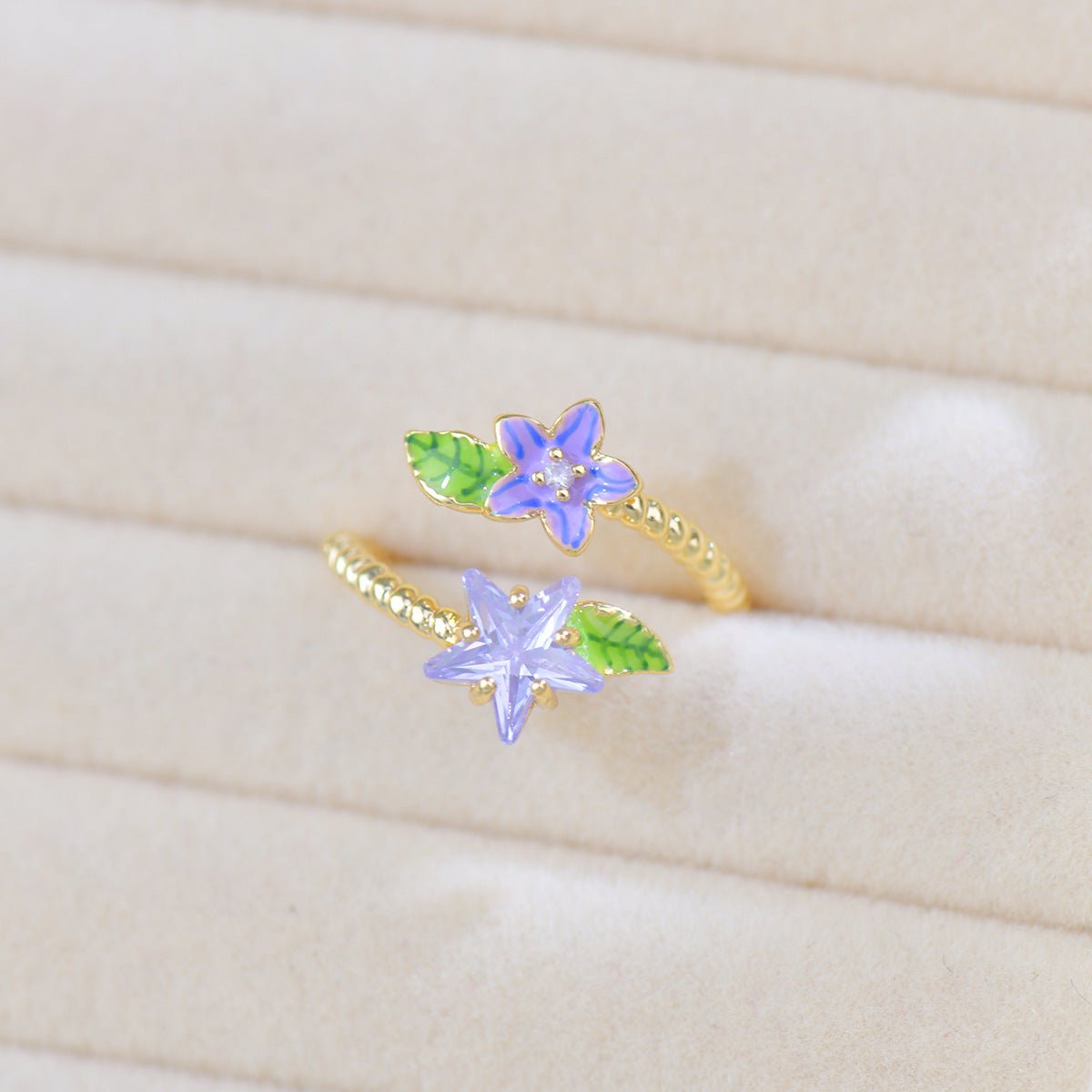 Vintage Purple Zircon Open Ring Adjustable