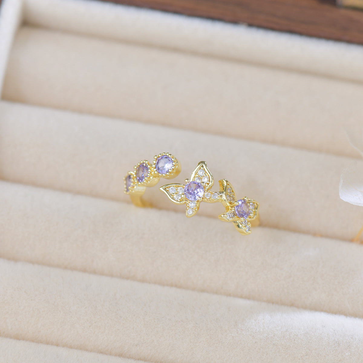 Vintage Purple Zircon Open Ring Adjustable