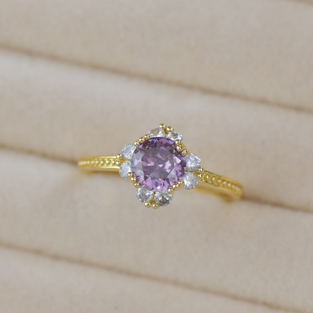 Vintage Purple Zircon Open Ring Adjustable
