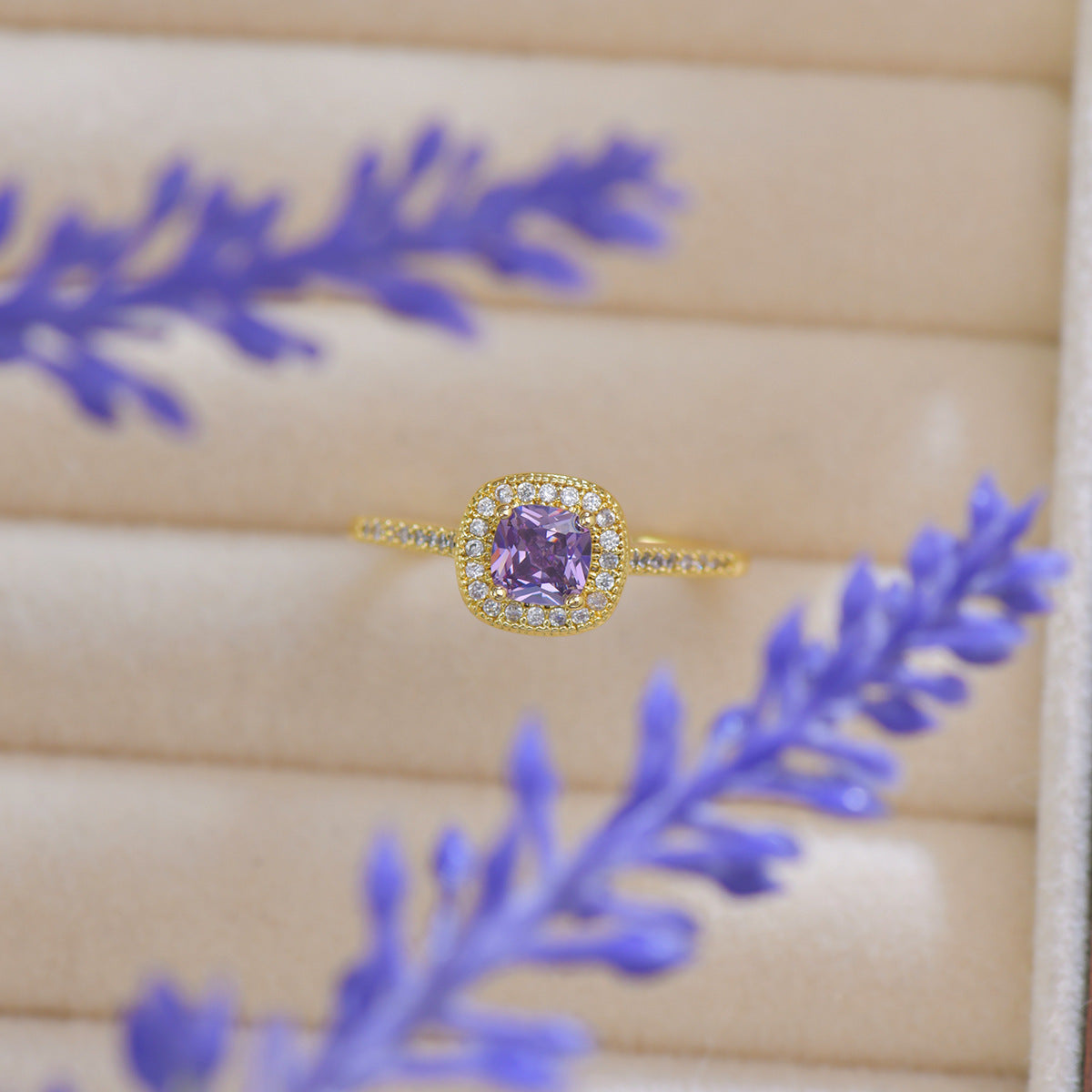 Vintage Purple Zircon Open Ring Adjustable
