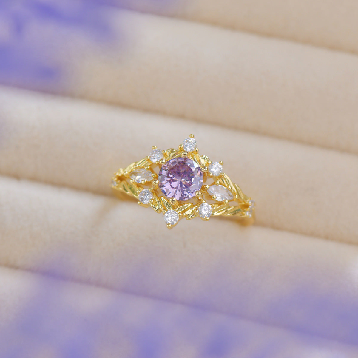 Vintage Purple Zircon Open Ring Adjustable