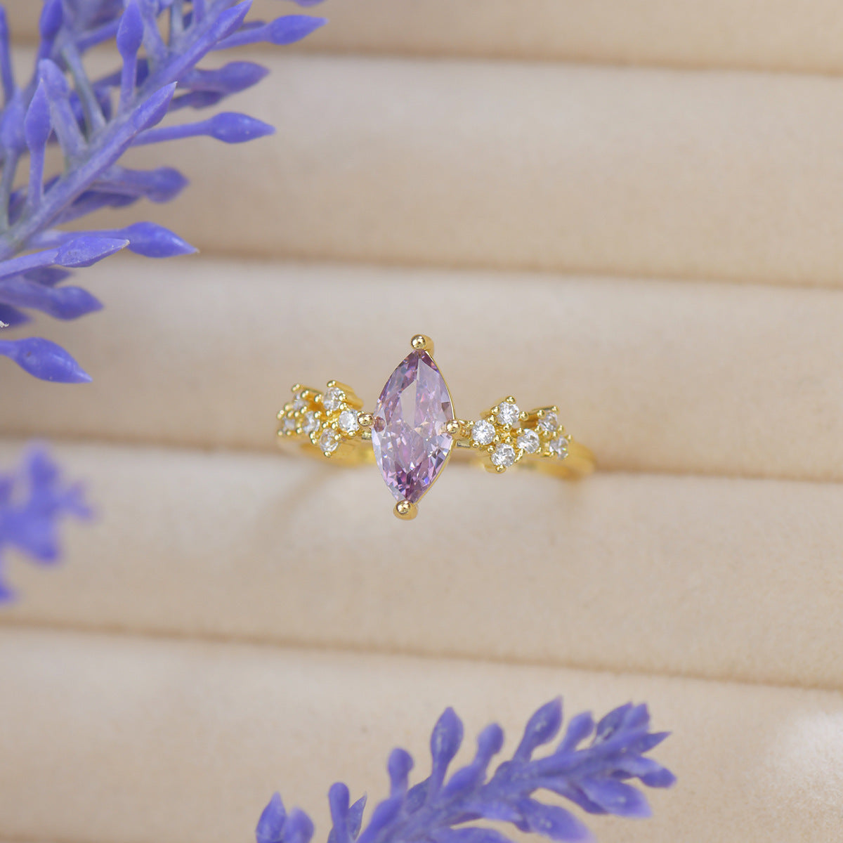 Vintage Purple Zircon Open Ring Adjustable