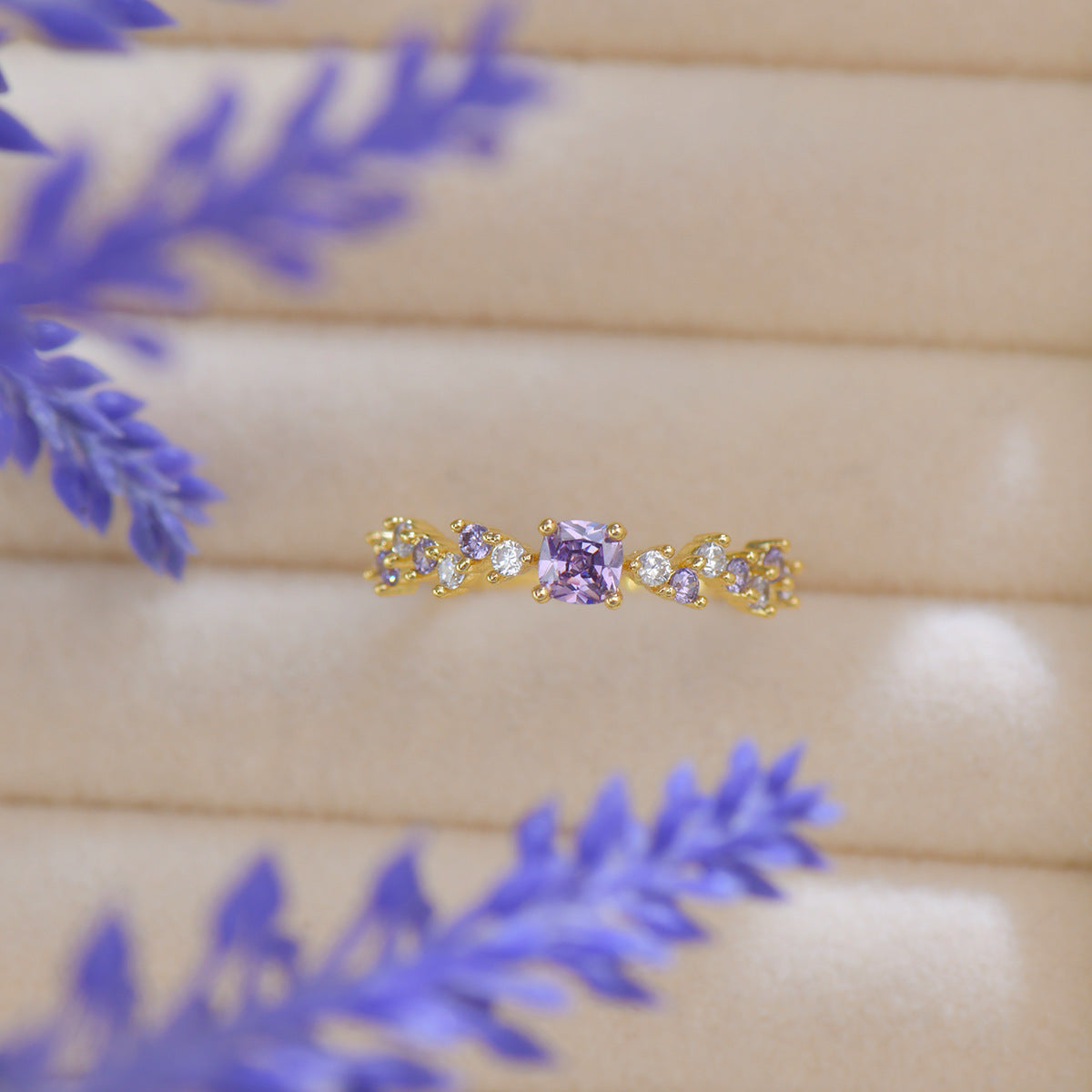 Vintage Purple Zircon Open Ring Adjustable