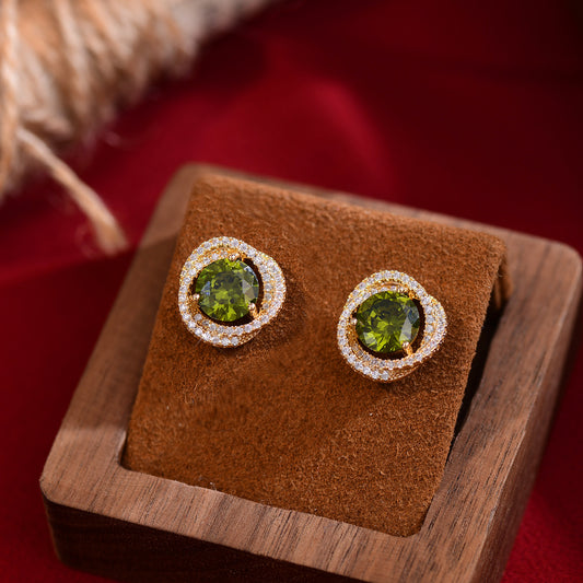 Vintage Eternal Green - 14k Gold Plated Stainless Steel Earring with Green Stones & Diamond Accents