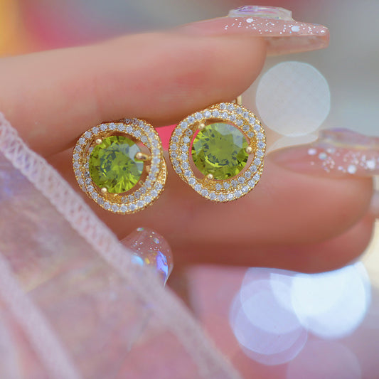 Vintage Eternal Green - 14k Gold Plated Stainless Steel Earring with Green Stones & Diamond Accents