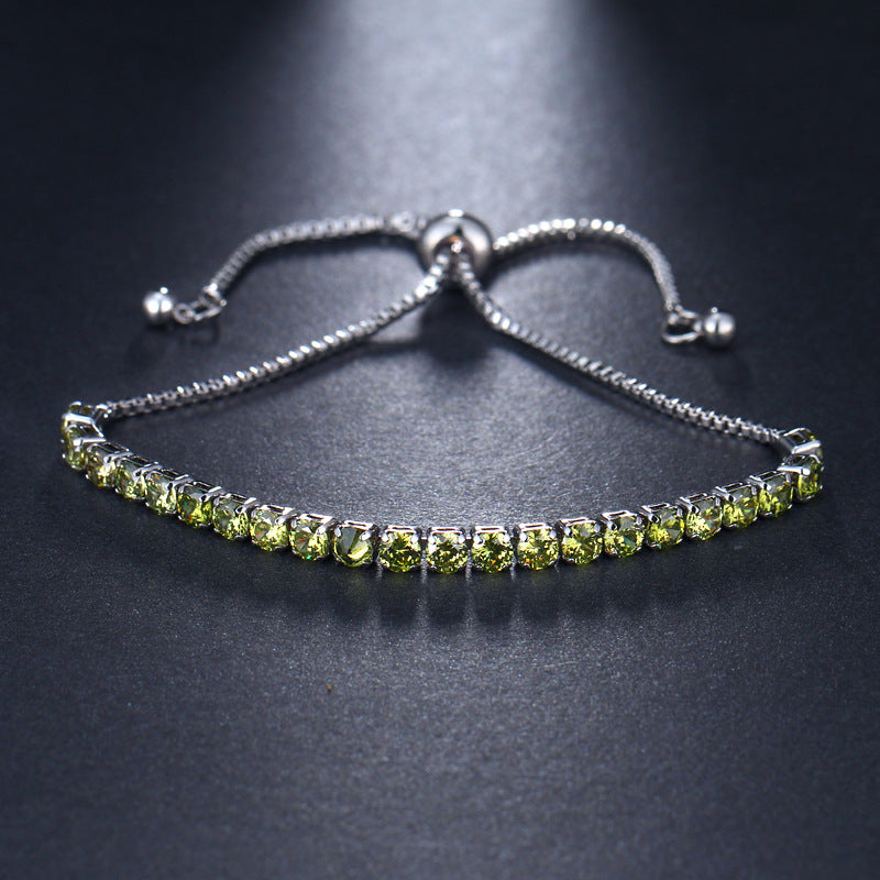 Sterling Silver Plated Peridot Green Crystal Adjustable Tennis Bracelet – Copper Base, Hand Polished