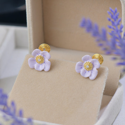 Purple Hydrangea Flower Earring with 14K Gold-Plated Center & Copper Base