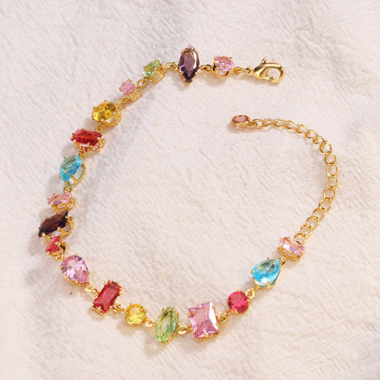 Sweet Candy - Gold Zircon Crystal Jewelry Set – Bracelet & Necklace, Adjustable Chain