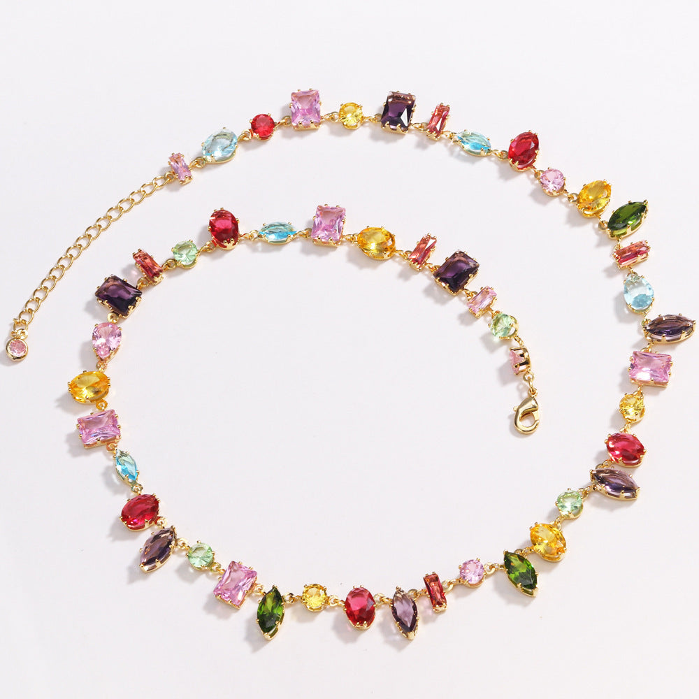 Sweet Candy - Gold Zircon Crystal Jewelry Set – Bracelet & Necklace, Adjustable Chain