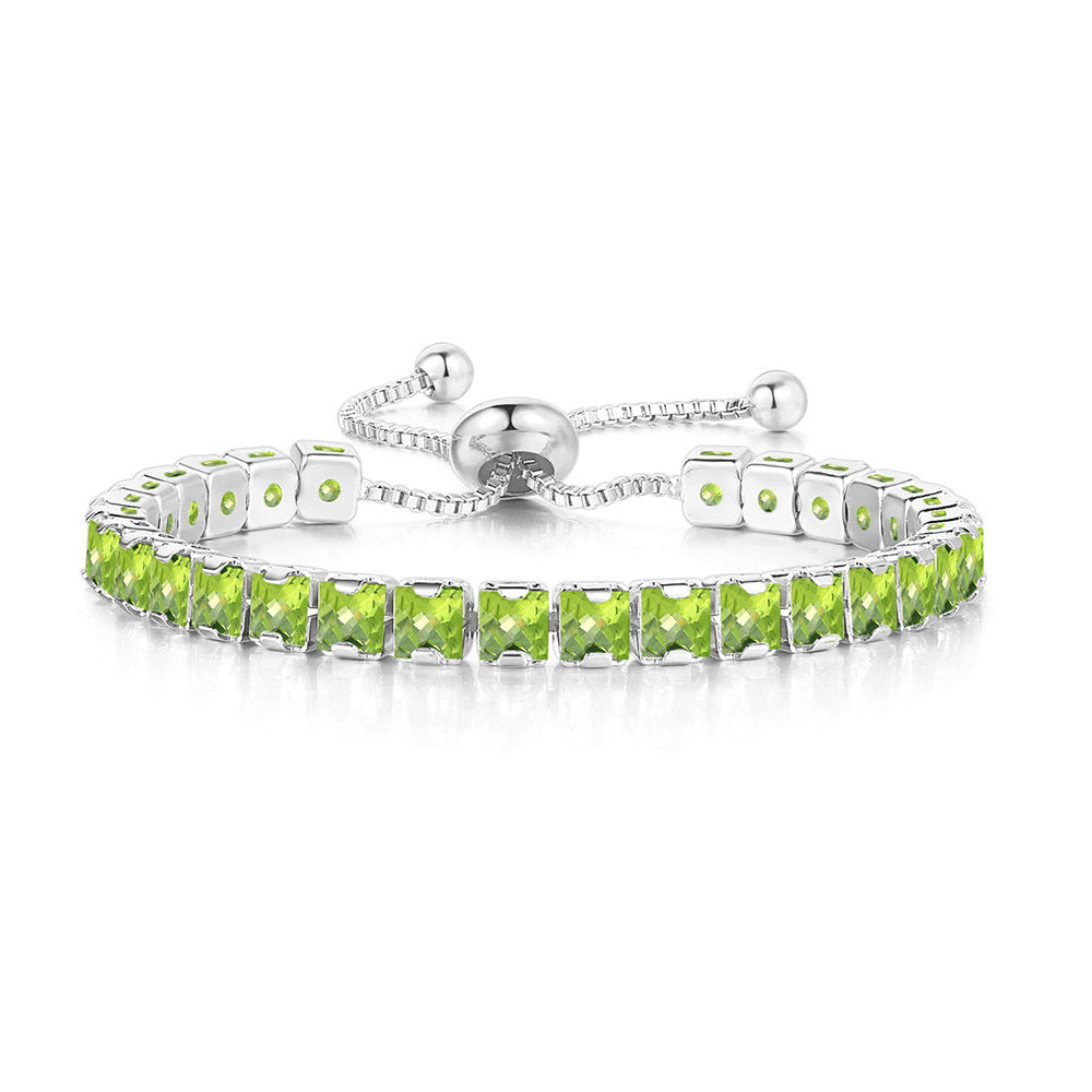 Sterling Silver Plated Peridot Green Crystal Adjustable Tennis Bracelet – Copper Base, Hand Polished