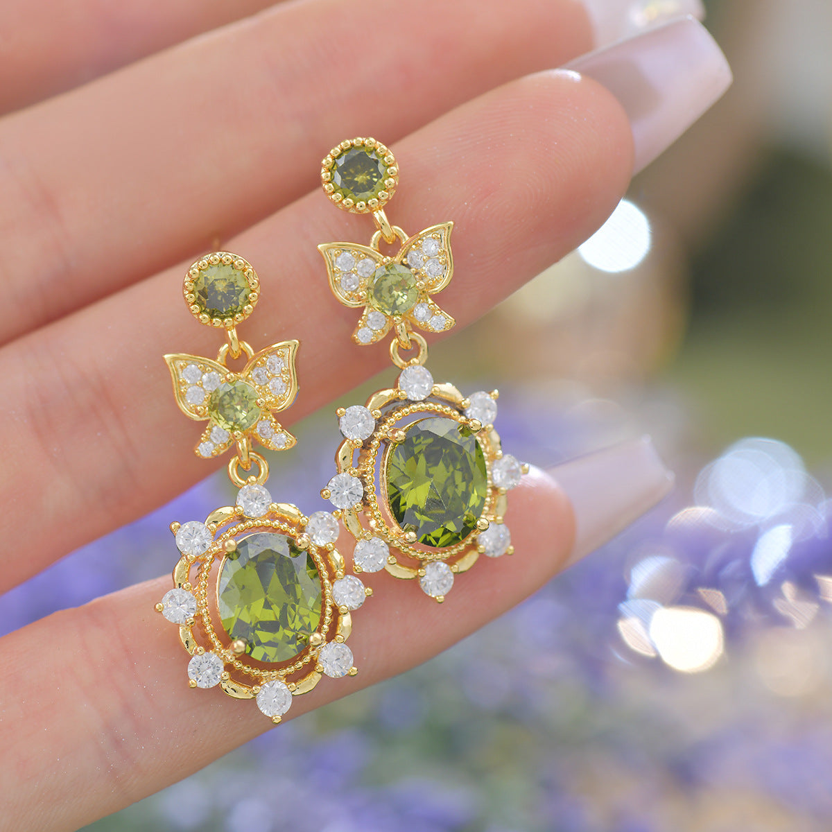 Elegant Green Zircon Vintage Jewelry Set – Gold Plated Necklace, Bracelet, Ring & Earrings