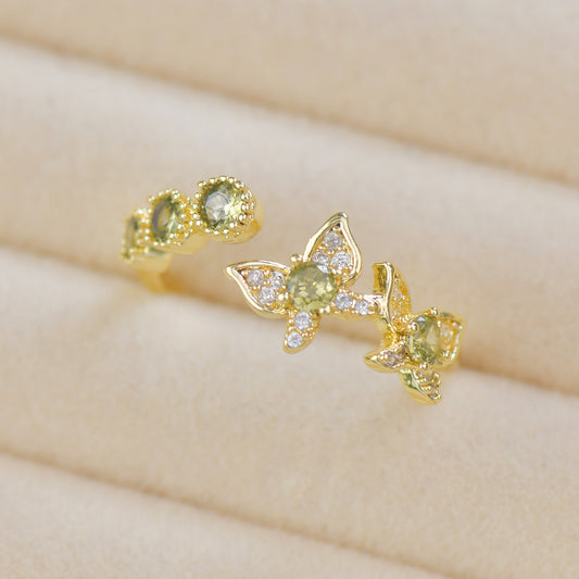 Elegant Green Zircon Vintage Jewelry Set – Gold Plated Necklace, Bracelet, Ring & Earrings