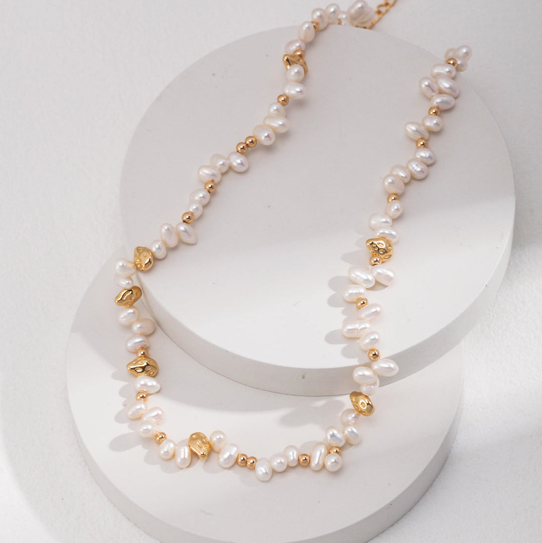Bloom Baroque Pearl Necklace & Bracelet Set – 925 Sterling Silver, Gold Plated, Handmade Jewelry