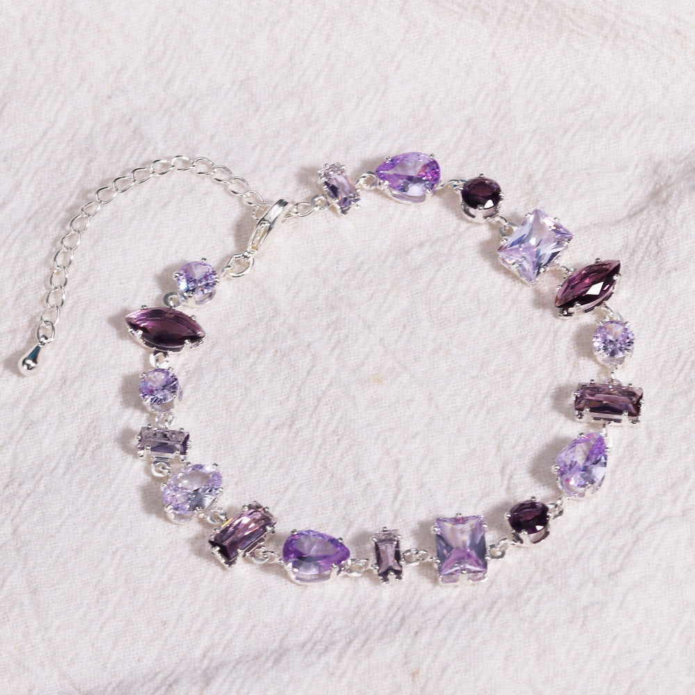 Way to Forest - Purple Zircon Crystal Bracelet, Adjustable Copper Plated Link Chain, Sparkling Gemstones