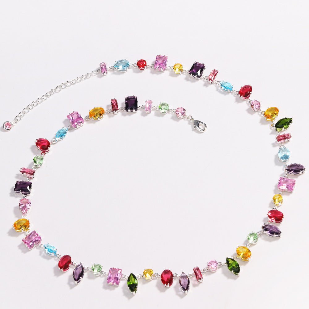 Sweet Candy - Silver Zircon Crystal Jewelry Set – Bracelet & Necklace, Adjustable Chain