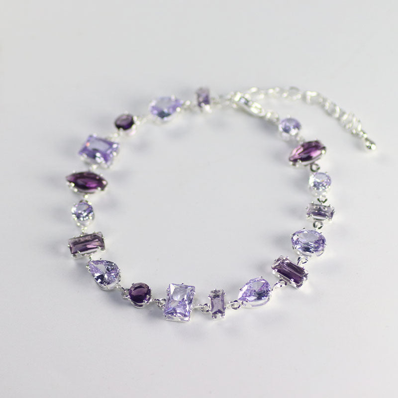 Way to Forest - Purple Zircon Crystal Bracelet, Adjustable Copper Plated Link Chain, Sparkling Gemstones