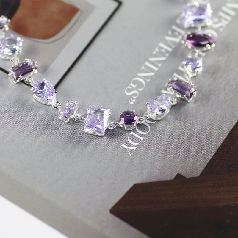 Way to Forest - Purple Zircon Crystal Bracelet, Adjustable Copper Plated Link Chain, Sparkling Gemstones