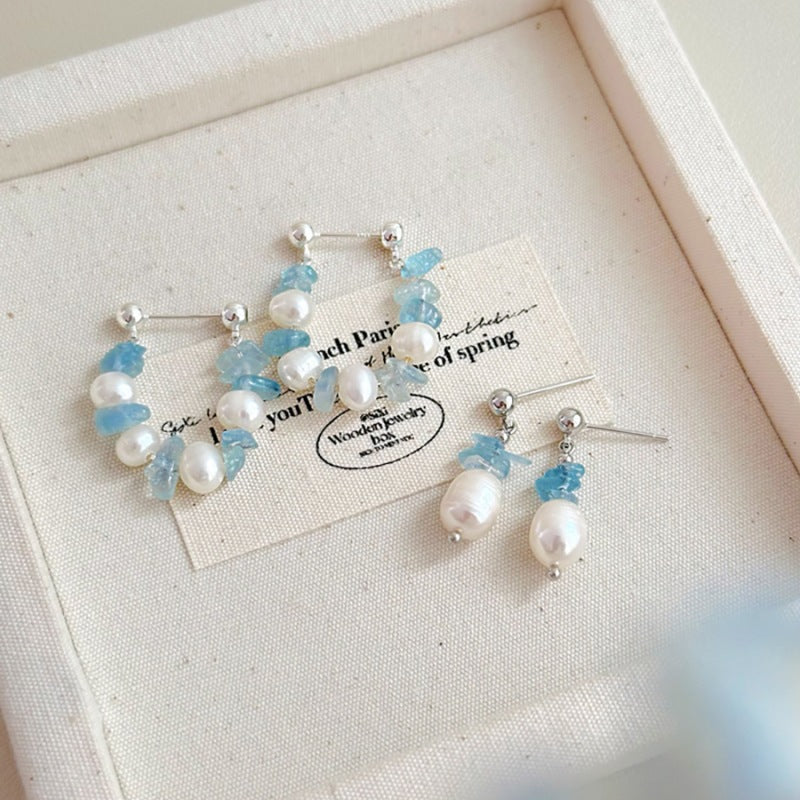 Ocean Serenity Natural Crystal & Pearl Jewelry Set (Necklace + Bracelet + Earrings)