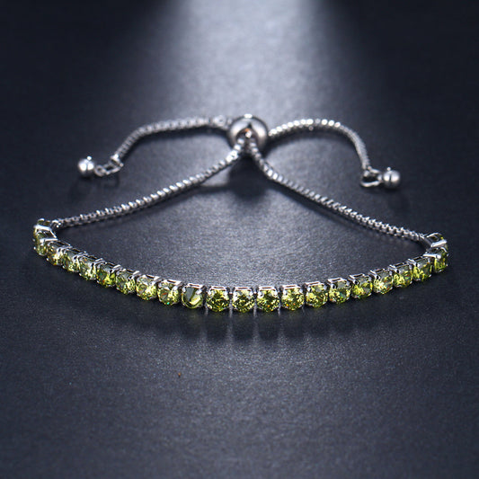 Sterling Silver Plated Peridot Green Crystal Adjustable Tennis Bracelet – Copper Base, Hand Polished