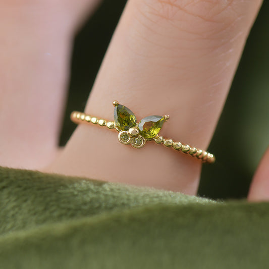Butterfly Bloom - Green Zircon Jewelry Set with 14K Gold-Plated Copper - Necklace, Bracelet, Earrings & Ring