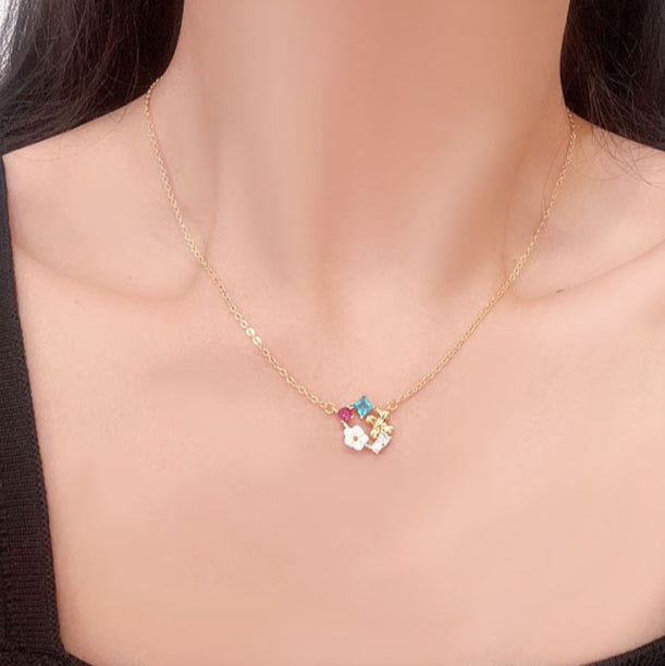 Delicate Floral Charm Necklace – Multi-Color Gold Plated Copper Pendant