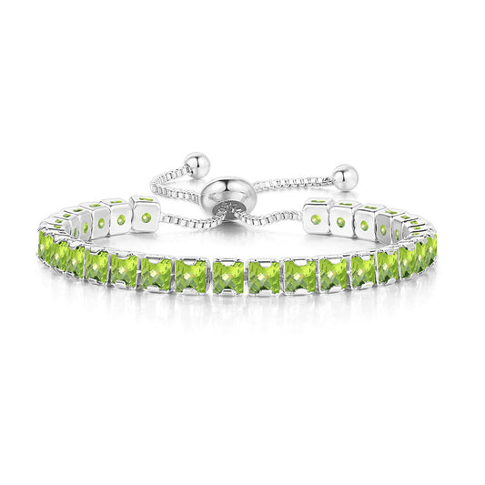 Sterling Silver Plated Peridot Green Crystal Adjustable Tennis Bracelet – Copper Base, Hand Polished