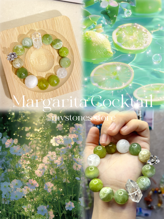 Lemon Fizz – Summer Green Crystal Bracelet with Clear Quartz & Flower Charm
