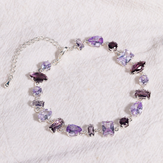 Way to Forest - Purple Zircon Crystal Bracelet, Adjustable Copper Plated Link Chain, Sparkling Gemstones