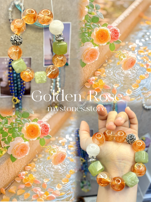 Golden Rose – Hematoid Quartz & Jade Crystal Bracelet with Bloom Energy