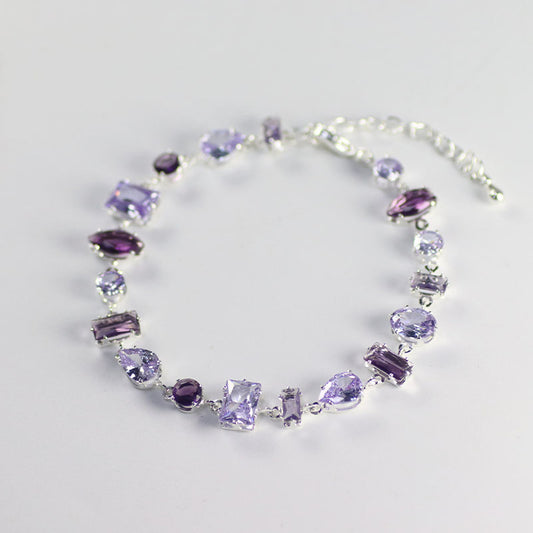 Way to Forest - Purple Zircon Crystal Bracelet, Adjustable Copper Plated Link Chain, Sparkling Gemstones