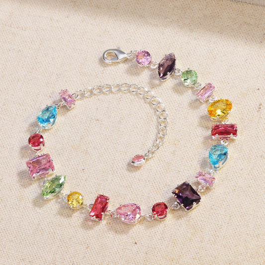 Sweet Candy - Silver Zircon Crystal Jewelry Set – Bracelet & Necklace, Adjustable Chain